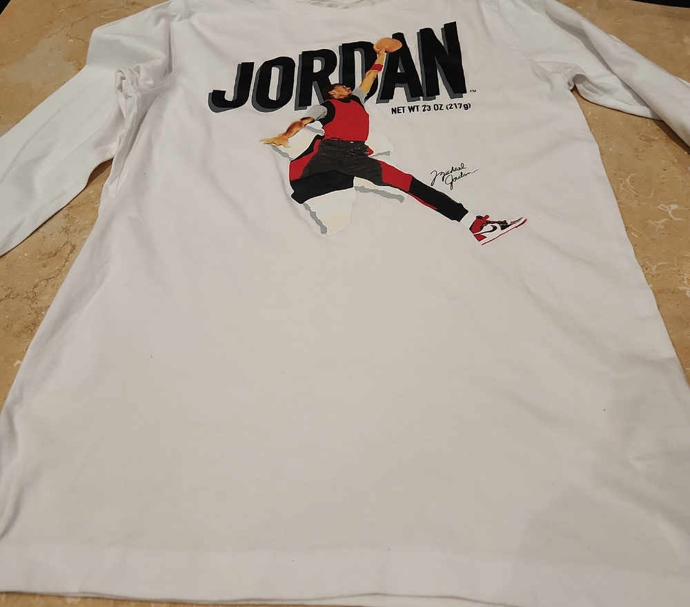 Jordan White Tee with Red and Black Graphic